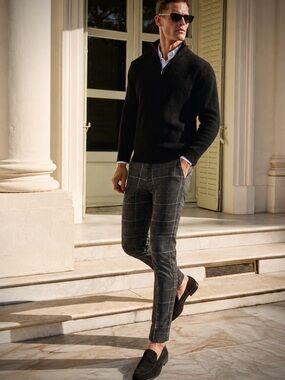 ICON Amsterdam Men’s Charcoal Gray Windowpane Plaid Pants Size 32 Quiet Luxury